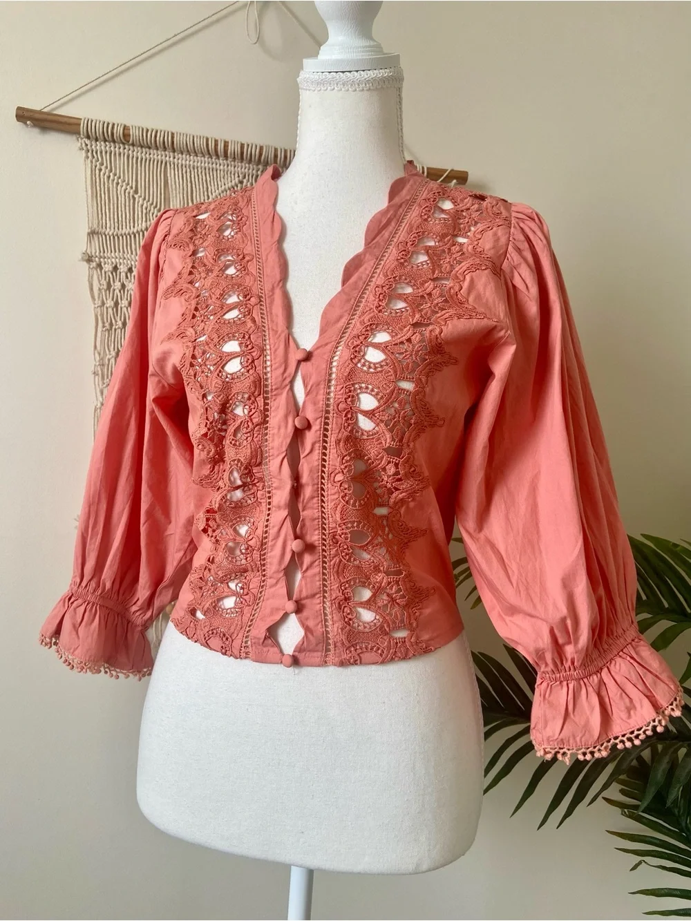 Free People Louella Embroidered Top Savannah Red XS NWT Flawed Cotton Boho